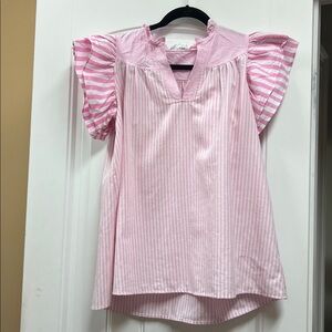 First Love Pink Striped Ruffle Top